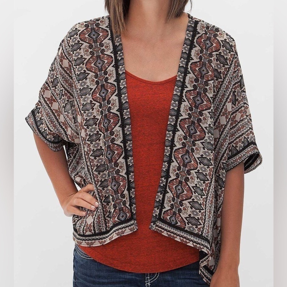 Angie Boho Hippie Chiffon Open Front Kimono Cardigan Shrug Size Medium